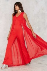 Lavish Alice Float On Flare Jumpsuit – red satin & chiffon jumpsuits – party fashion – evening wear – going out glamour