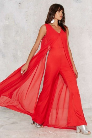 Lavish Alice Float On Flare Jumpsuit – red satin & chiffon jumpsuits – party fashion – evening wear – going out glamour - flipped