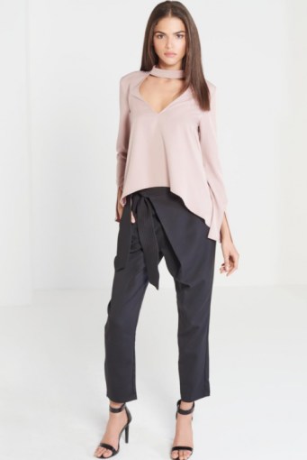 LAVISH ALICE Mink Keyhole High Neck Draped Sleeve Top. Luxe style tops | chic blouses | fashion - flipped
