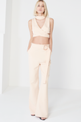LAVISH ALICE Nude Oversized D-ring Belt Tailored Flares. Flared trousers | luxe style fashion | evening wear