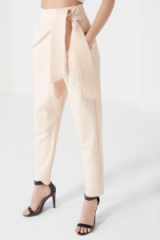 LAVISH ALICE Nude Sash Tie Detail Crossover Trousers. Luxe style pants | smart fashion