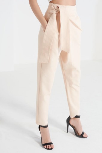 LAVISH ALICE Nude Sash Tie Detail Crossover Trousers. Luxe style pants | smart fashion - flipped