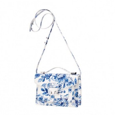 Loeffler Randall Leather Porcelain Print Mini Rider. Floral handbags – chic crossbody bags – small shoulder bags – blue & white - flipped
