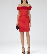 Reiss Mali bow detail dress poppy ~ red occasion dresses ~ satin ~ off the shoulder ~ glamorous fashion
