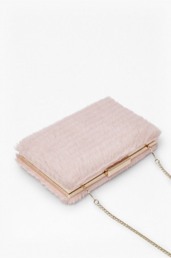 French Connection MEG STRIPY FUR CLUTCH blush – occasion bags – evening handbags – fluffy – pink accessories - flipped
