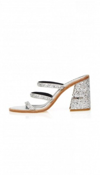 Tibi MELA SANDALS ~ silver glitter shoes ~ block heel ~ high heels ~ chic summer footwear - flipped