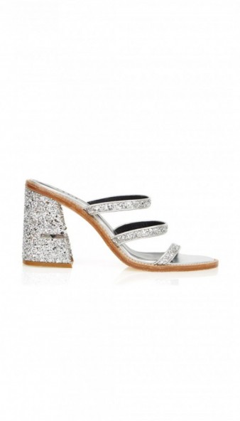 Tibi MELA SANDALS ~ silver glitter shoes ~ block heel ~ high heels ~ chic summer footwear