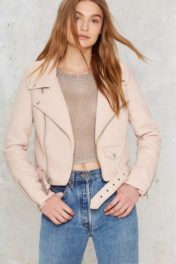 Nasty Gal Atomic Vegan Leather Jacket – blush tones – faux leather jackets – cruelty free – pale pink - flipped
