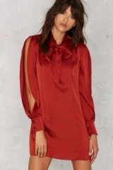 Dress up or down, this little satin dress will never disappoint!…Nasty Gal Cosette Satin Dress in rust – affordable chic – red tones – pussy bow dresses