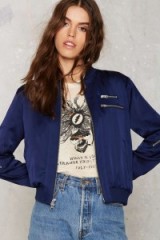 Nasty Gal Satin Lover Bomber Jacket. Casual blue jackets | weekend fashion