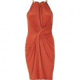 River Island Orange ruched bodycon dress. Party dresses – evening fashion – going out celebration