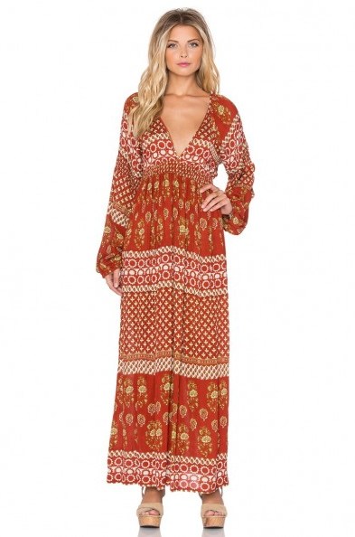RAGA – THE REMINGTON PLUNGE MAXI DRESS in rust. Plunge front | long plunging neckline dresses | summer style fashion - flipped