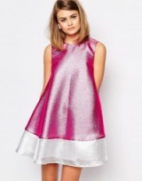 Reclaimed Vintage X Liquid Lunch A Line Dress – shiny pink fabric – pretty party dresses – evening style fashion – occasion wear