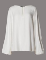 M&S AUTOGRAPH New Round Neck Blouson Blouse soft white ~ blouses ~ chic tops ~ Marks & Spencer ~ fashion
