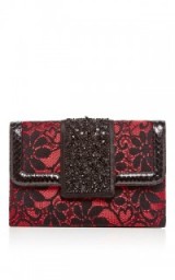 OSCAR DE LA RENTA Satin And Lace Embellished Evening Clutch – black & red – occasion handbags – designer party bags – glamour – glamorous accessories