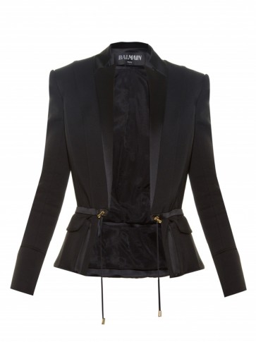 BALMAIN Resort 2016 Satin-lapel cady blazer in black ~ jackets ~ blazers