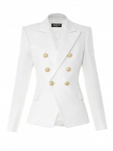 Six-button double-breasted woven blazer ~ blazers ~ jackets ~ Balmain ~ white - flipped