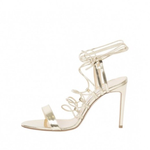 Bionda Castana – Viola Gold Calf Leather Strappy Sandal. Ankle straps – high heels – party shoes - flipped