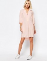 Whistles Woven Sack Dress – pale pink day dresses – casual fashion – loose fit shirt style