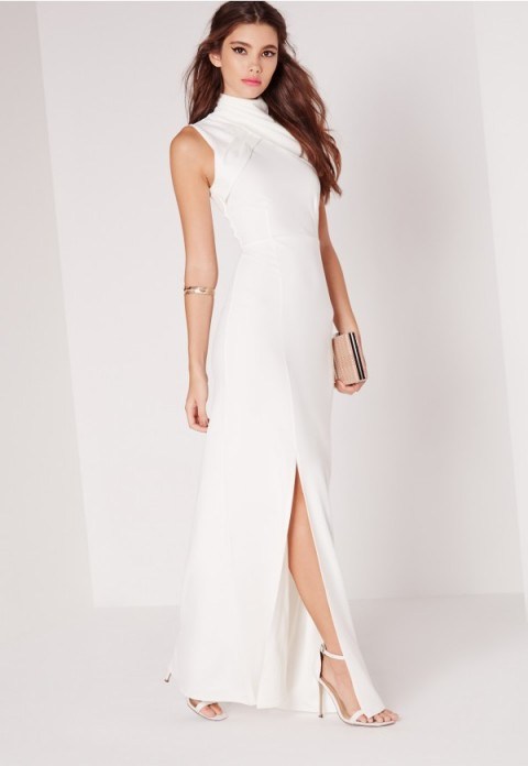 MISSGUIDED – wrap neck maxi dress white. Long occasion dresses – party fashion – evening wear - flipped