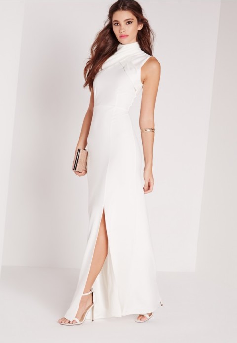 MISSGUIDED – wrap neck maxi dress white. Long occasion dresses – party fashion – evening wear