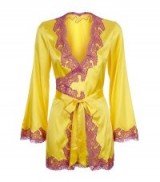 Agent Provocateur Lucie Silk Gown in yellow silk and purple Leavers lace ~ dressing gowns ~ luxury lingerie ~ vintage style
