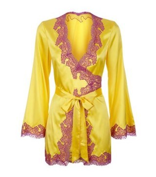 Agent Provocateur Lucie Silk Gown in yellow silk and purple Leavers lace ~ dressing gowns ~ luxury lingerie ~ vintage style - flipped