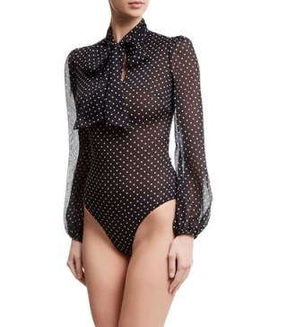 Agent Provocateur Pennie Body ~ polka dots ~ luxury bodies ~ pussy bow ~ polka dot bodysuits ~ chic tops ~ blouses - flipped