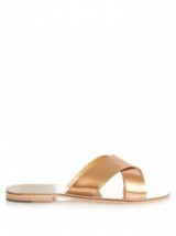 ÁLVARO Atonia metallic-leather sandals in bronze ~ luxe looks ~ luxury summer sandals ~ poolside chic ~ holiday accessories ~ flats ~ flat shoes