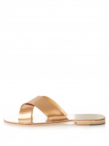 ÁLVARO Atonia metallic-leather sandals in bronze ~ luxe looks ~ luxury summer sandals ~ poolside chic ~ holiday accessories ~ flats ~ flat shoes - flipped