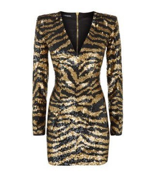 Balmain Embellished Sequin Tiger Print Dress black/gold ~ animal prints ~ sequined occasion dresses ~ luxury occasion wear ~ designer fashion - flipped