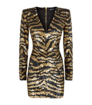 Balmain Embellished Sequin Tiger Print Dress black/gold ~ animal prints ~ sequined occasion dresses ~ luxury occasion wear ~ designer fashion