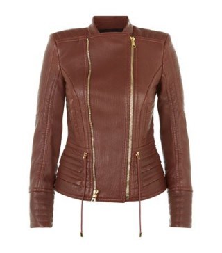 Balmain Brown Leather Biker Jacket ~ designer jackets ~ luxury fashion ~ luxe clothing - flipped