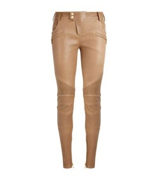 Balmain Leather Skinny Biker Trousers ~ designer fashion ~ camel colour ~ luxe pants - flipped