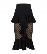Balmain Black Ruffled Sheer Panel Pencil Skirt ~ designer fashion ~ ruffles ~ fitted skirts