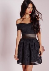 missguided bardot bandage skater dress black. Off the shoulder style – fit and flare – party dresses – occasion wear – chic lbd