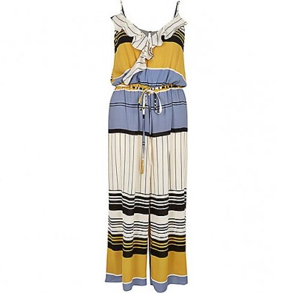 River Island Beige stripe culotte jumpsuit. Summer jumpsuits – holiday fashion - flipped