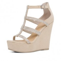 ALDO Belladonna platform wedge sandal in bone. High heeled wedges | t-bar platforms | summer sandals | rhinestone embellished shoes - flipped