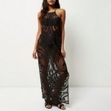 River Island Black lace cover-up maxi dress. Poolside fashion – holiday cover ups – long sheer dresses – beachwear – beach clothing – summer accessories