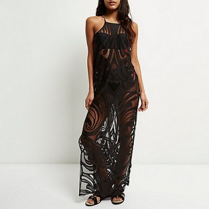 River Island Black lace cover-up maxi dress. Poolside fashion – holiday cover ups – long sheer dresses – beachwear – beach clothing – summer accessories - flipped