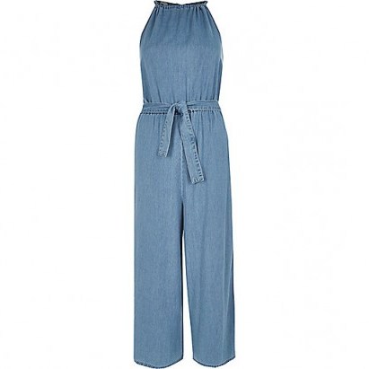 River Island Blue culotte jumpsuit. Cropped leg – summer fashion – holiday jumpsuits – day wear - flipped