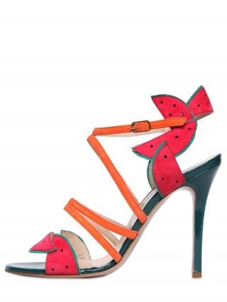 CAMILLA ELPHICK WATERMELON PATENT LEATHER SANDALS – high heels – strappy party shoes – stiletto heel – occasion footwear – evening wear - flipped