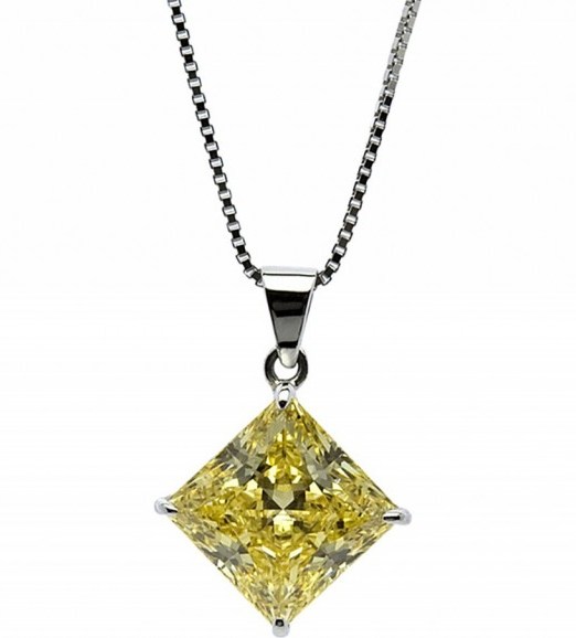 CARAT Princess 1ct canary yellow pendant. Small pendants | simulant diamonds | necklaces | jewellery - flipped
