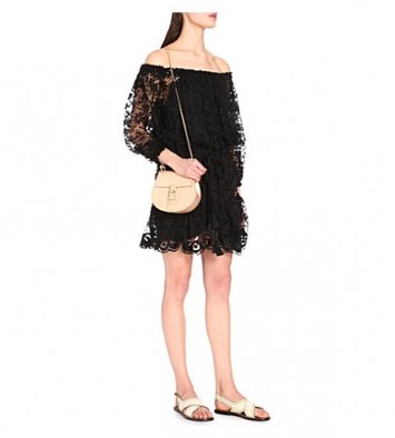 CHLOE Off-the-shoulder floral-lace dress black ~ lbd ~ designer dresses ~ holiday luxe ~ summer chic - flipped