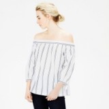 Warehouse cotton off the shoulder top navy stripe. Summer tops – holiday blouses – stripes