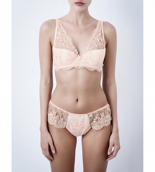 MIMI HOLLIDAY Ever yours padded lace plunge bra peach ~ lingerie sets ~ bras & briefs ~ feminine underwear - flipped