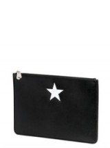 GIVENCHY MEDIUM SMOOTH BLACK LEATHER POUCH WITH STAR – designer clutch bags – luxury accessories – day or evening chic style – occasion handbags