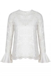 Alexis Ine Long Sleeve Blouse in White. Lace blouses | sequined tops - flipped