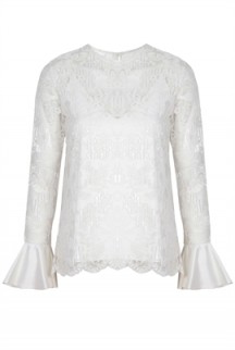 Alexis Ine Long Sleeve Blouse in White. Lace blouses | sequined tops