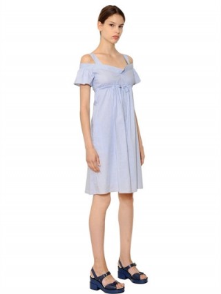 JIL SANDER NAVY – STRIPED COTTON POPLIN DRESS – blue and white stripes – pinstripe – summer dresses – designer holiday fashion – day wear